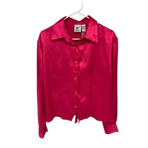 Vintage Maggie Lawrence Bright Red Button Down Shirt Long Sleeve  Size L